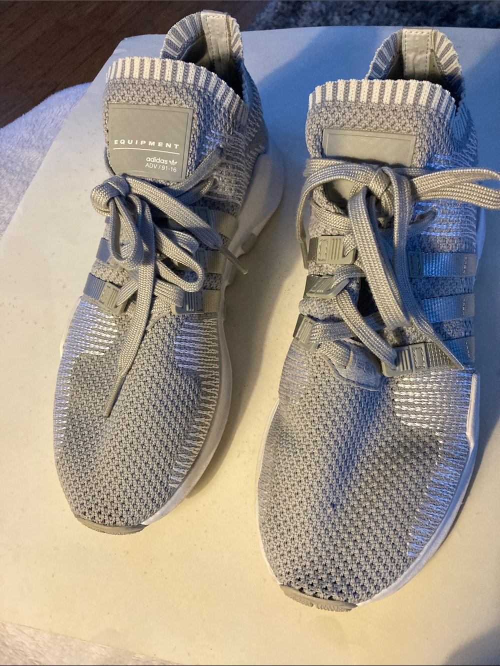 adidas mens Light Gray Primeknit Equipment Sneakers